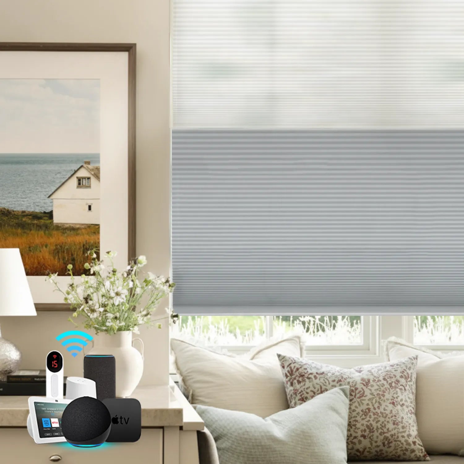 Bringnox Motorized Blackout&Light Filtering Day Night Cellular Shades