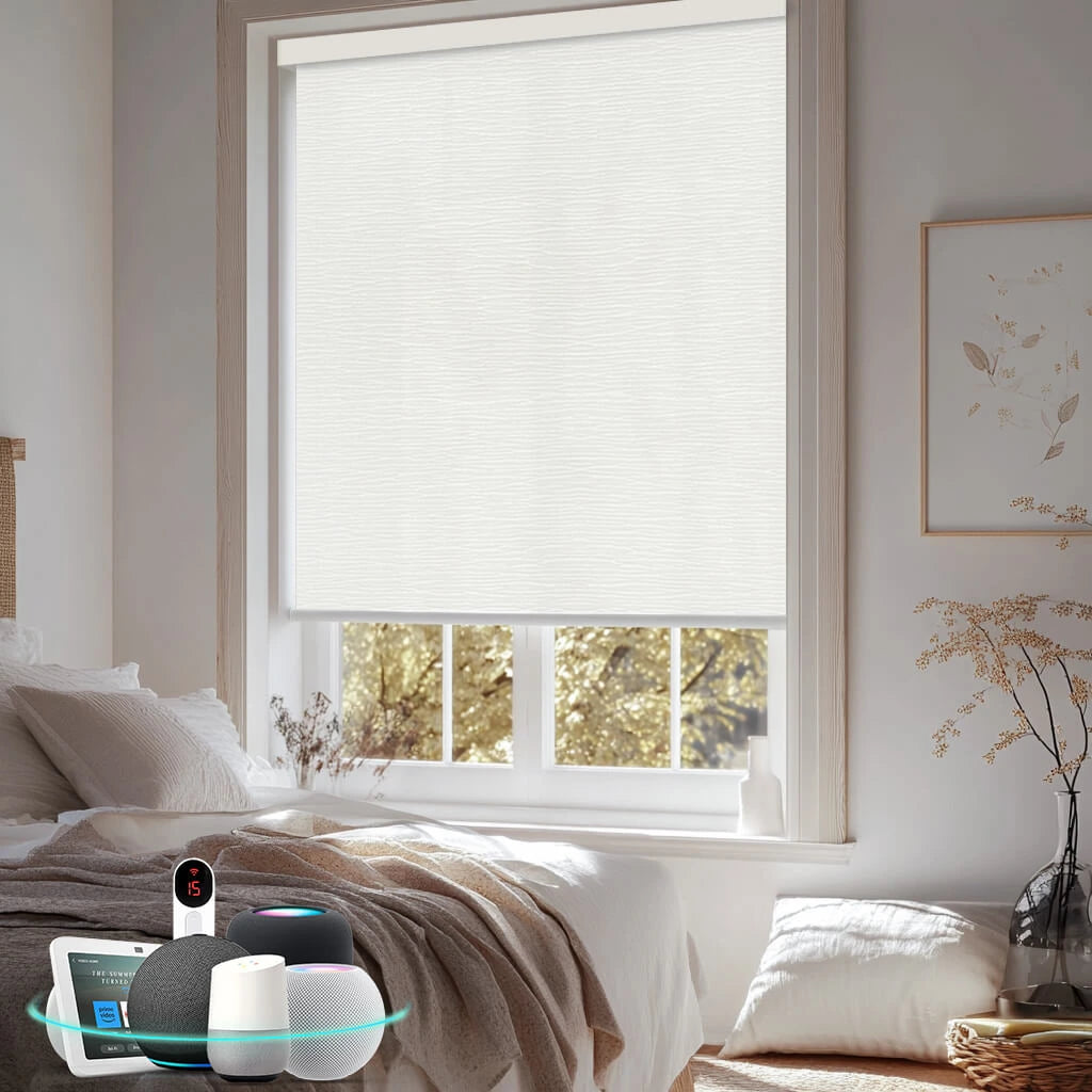 Bringnox Motorized Light Filtering Roller Shades 70% Blackout Treebark