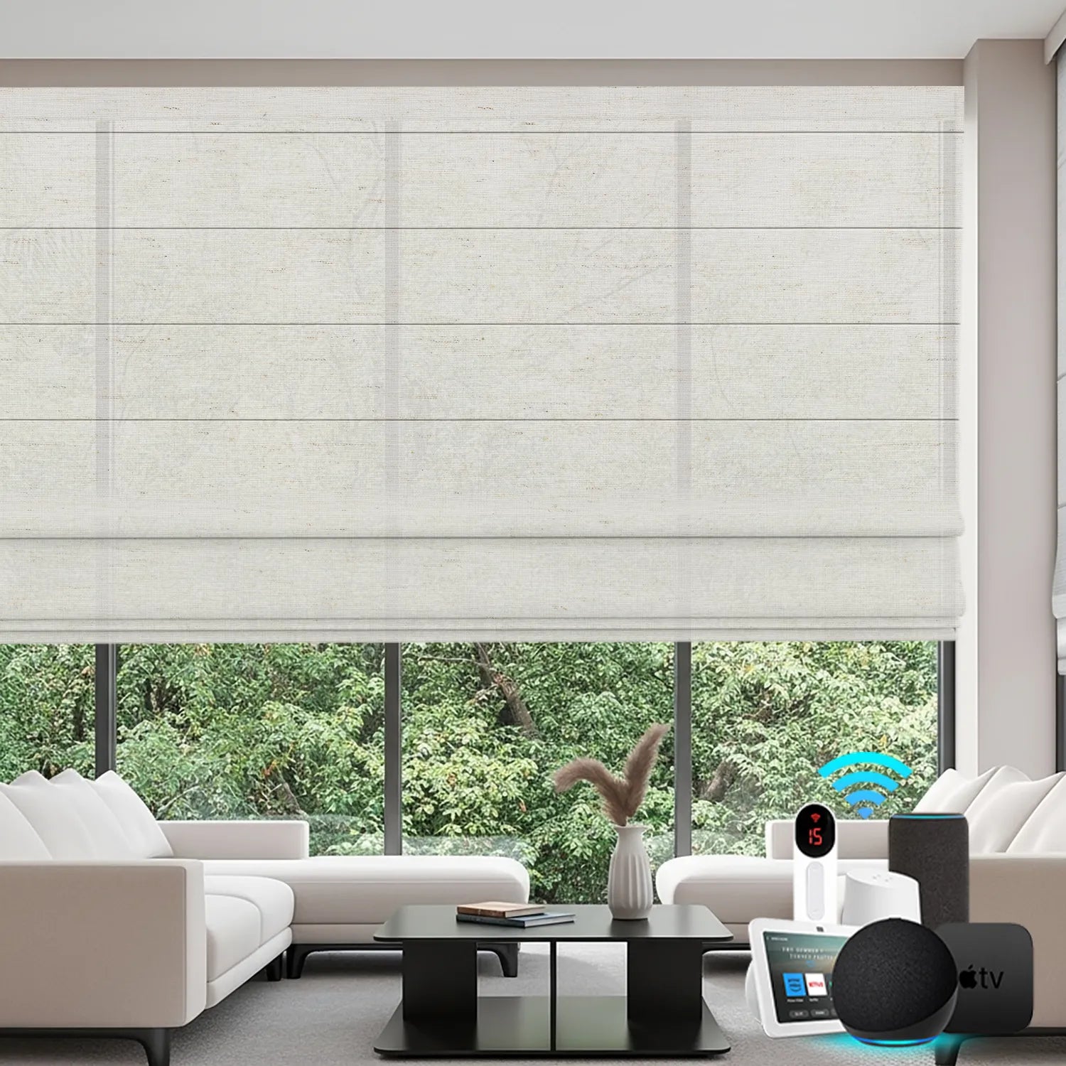Bringnox Light Filtering 70% Blackout Motorized Roman Shades Linen