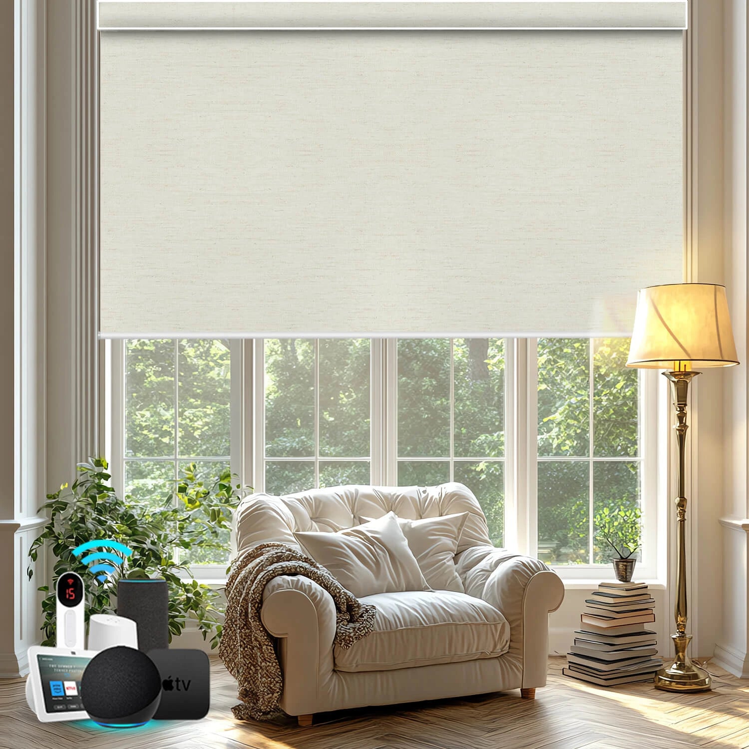 Bringnox Motorized Roller Shades 100% Blackout Linen