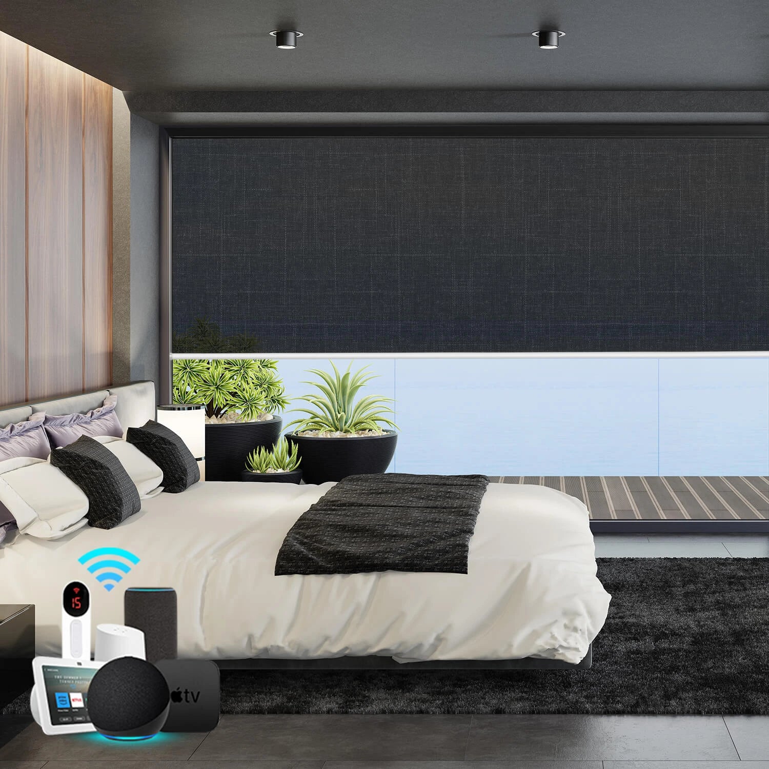 Bringnox Motorized Light Filtering Roller Shades 70% Blackout Bouvardia