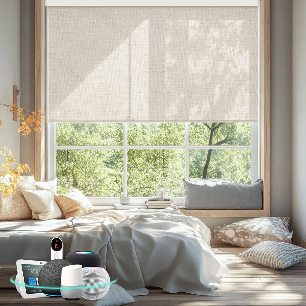 Bringnox Motorized Light Filtering Roller Shades 70% Blackout Linen