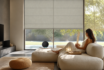 Bringnox Motorized Roman Shades in a modern living room