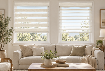 Zebra shades vs sheer shades in a modern living room