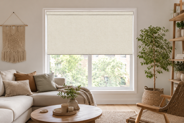 Custom no-drill window shades filter living room light