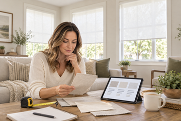 Comparing roller shades cost options in a modern living room