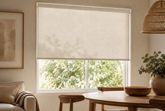 Roller shades reduce harsh sun through windows