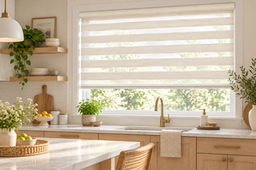 Zebra kitchen window treatment with adjustable light control