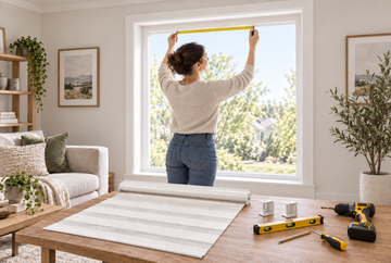 Homeowner preparing tools for zebra blind installation