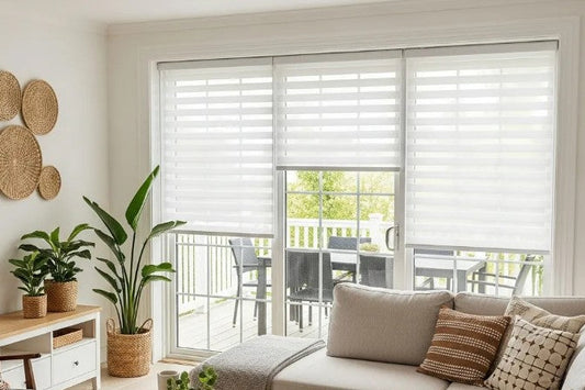 white zebra blinds in a living room