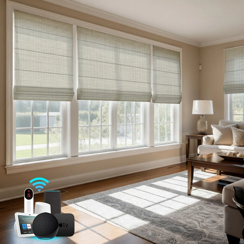 Bringnox Light Filtering 50% Blackout Motorized Roman Shades CrossLoom