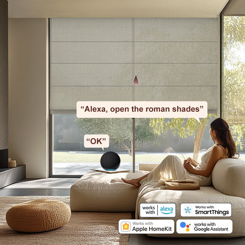 Bringnox Light Filtering 50% Blackout Motorized Roman Shades CrossLoom