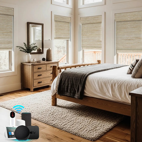 Bringnox Motorized Woven Wood Shades 50%/70%/100% Blackout Bareloom