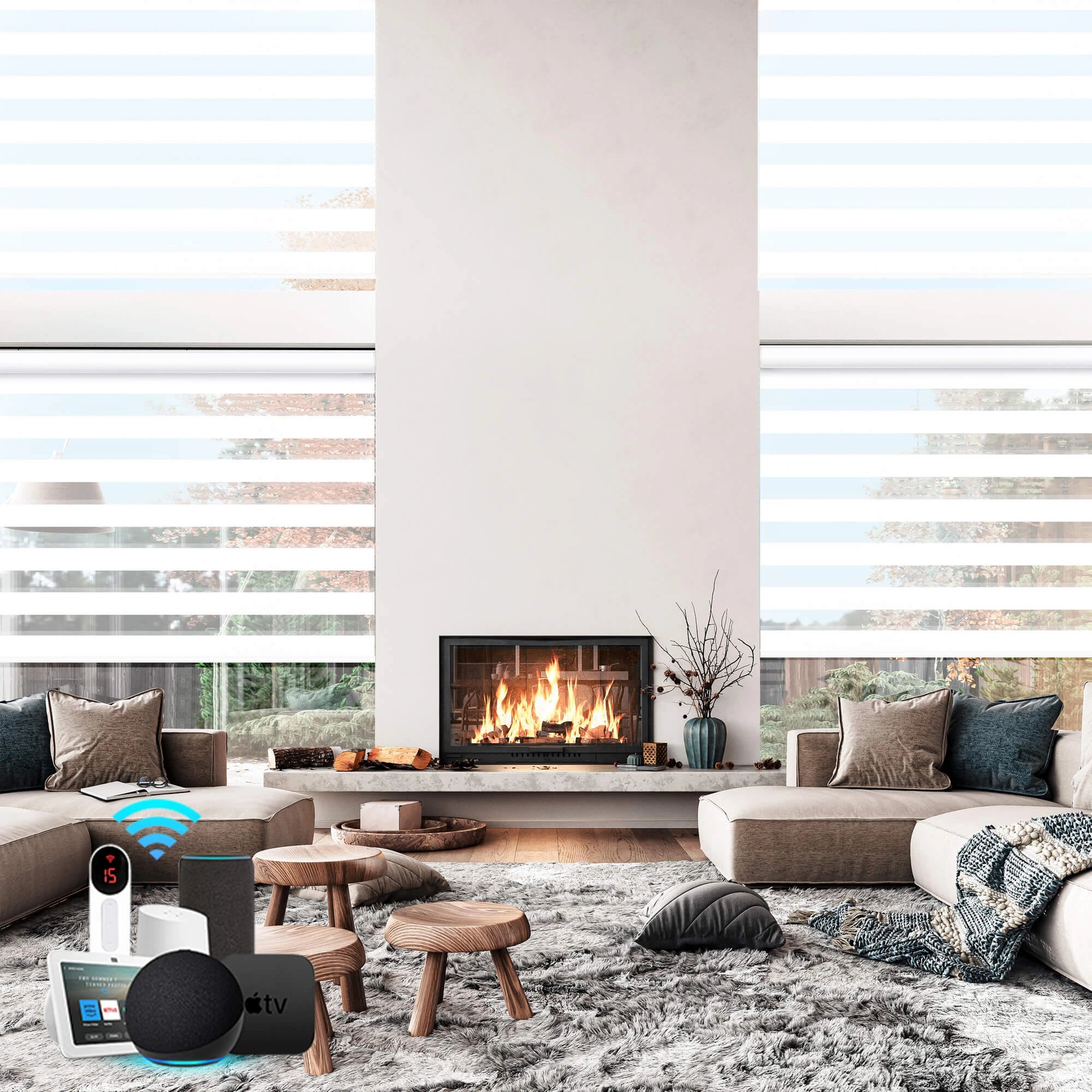 Bringnox Motorized Zebra Roller Blinds 100% Blackout Muted