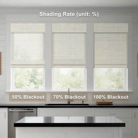Bringnox Motorized Woven Wood Shades 50%/70%/100% Blackout Bamboo