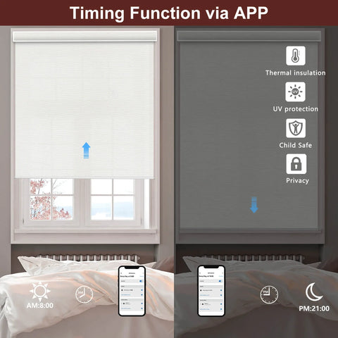 Bringnox Hardwired Motorized Light Filtering Roller Shades 70% Blackout Treebark