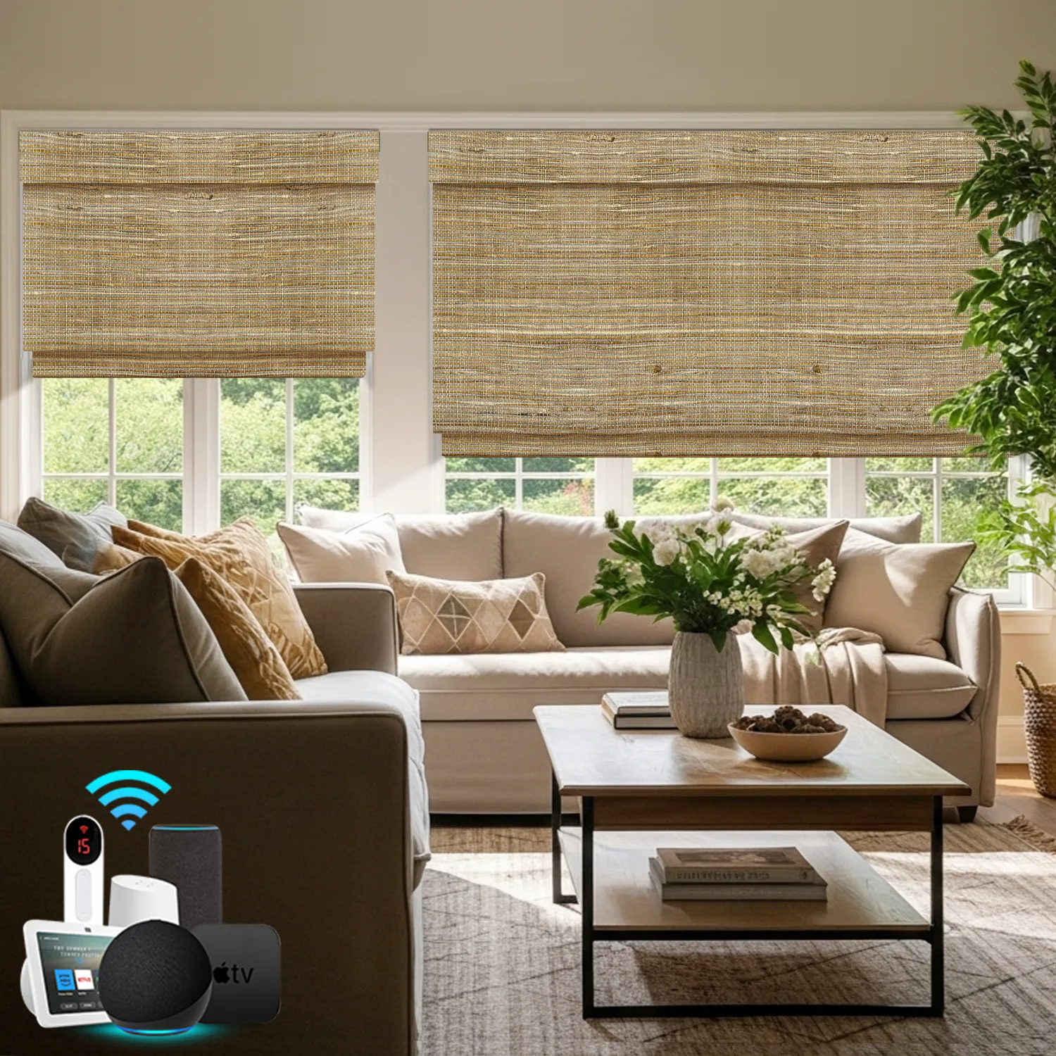 Motorized Woven Wood Shades 50%/70%/100% Blackout