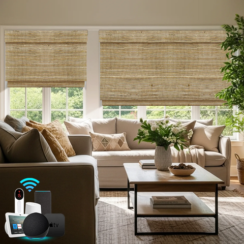Motorized Woven Wood Shades 50%/70%/100% Blackout