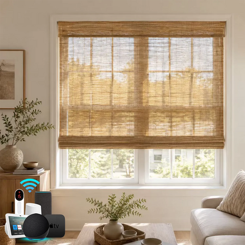 Bringnox Motorized Woven Wood Shades 50%/70%/100% Blackout Bareloom