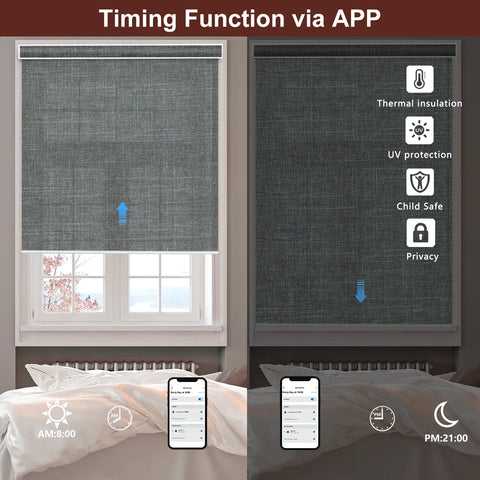 Bringnox Hardwired Motorized Light Filtering Roller Shades 70% Blackout Bouvardia