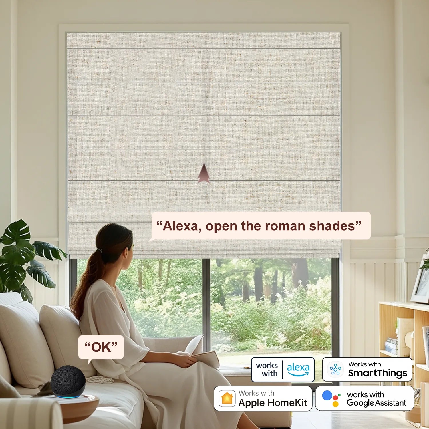 Bringnox Light Filtering 70% Blackout Motorized Roman Shades Linen