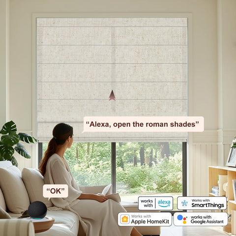 Bringnox Light Filtering 70% Blackout Motorized Roman Shades Linen