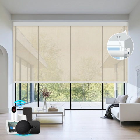 Bringnox Hardwired Motorized Light Filtering Solar Shades 1%/3%/5% Openness Aventus