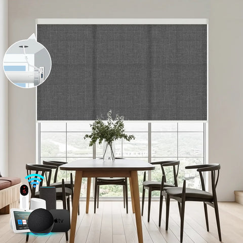 Bringnox Hardwired Motorized Light Filtering Roller Shades 70% Blackout Bouvardia