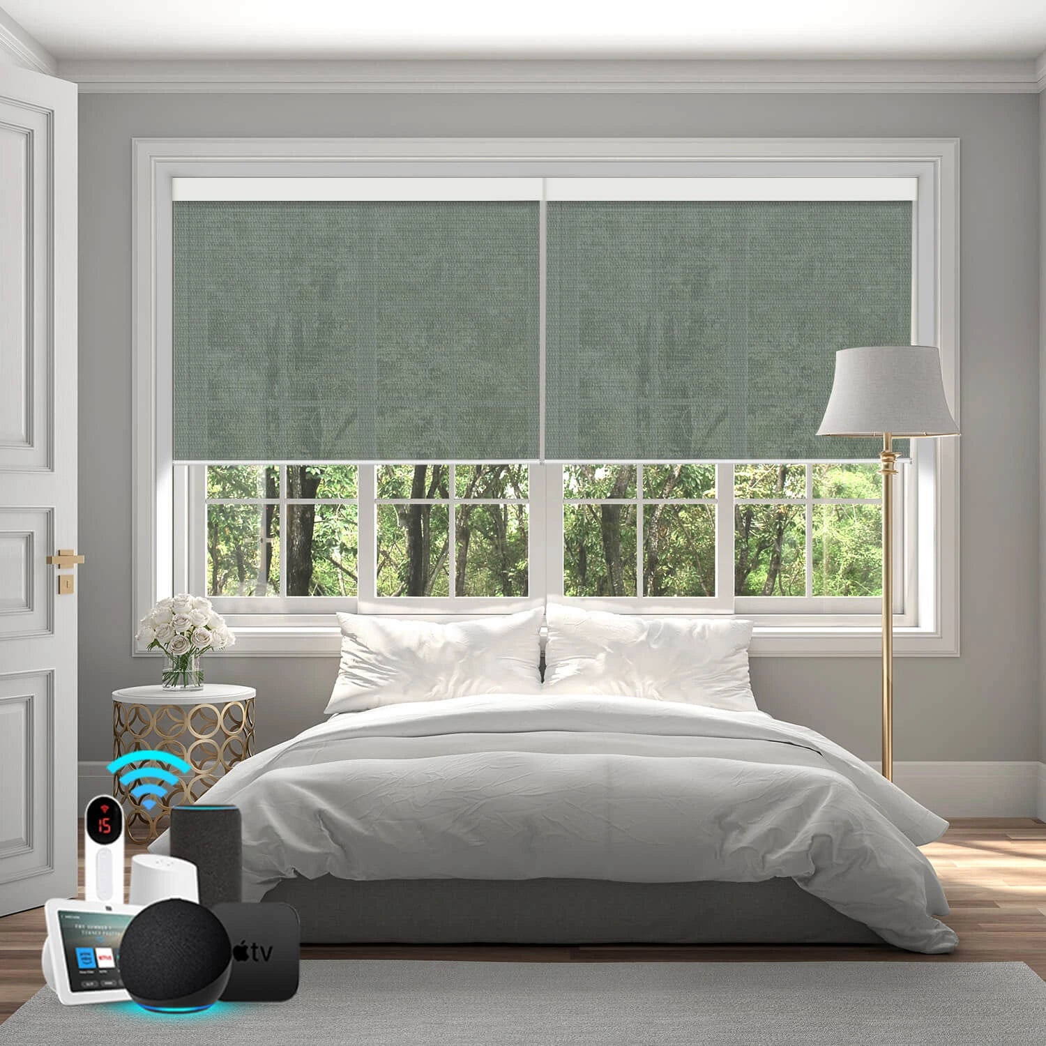 Bringnox Motorized Light Filtering Roller Shades 50% Blackout Sunscreen