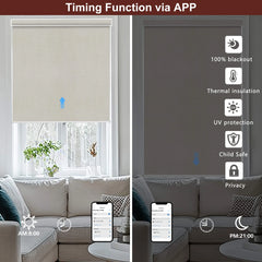 Bringnox No Drill Motorized Roller Shades 100% Blackout Bermuda