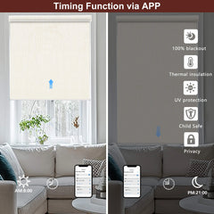 Bringnox No Drill Motorized Roller Shades 100% Blackout Safari