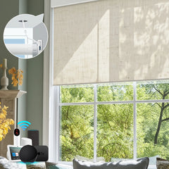 Bringnox Hardwired Motorized Light Filtering Roller Shades 70% Blackout Linen