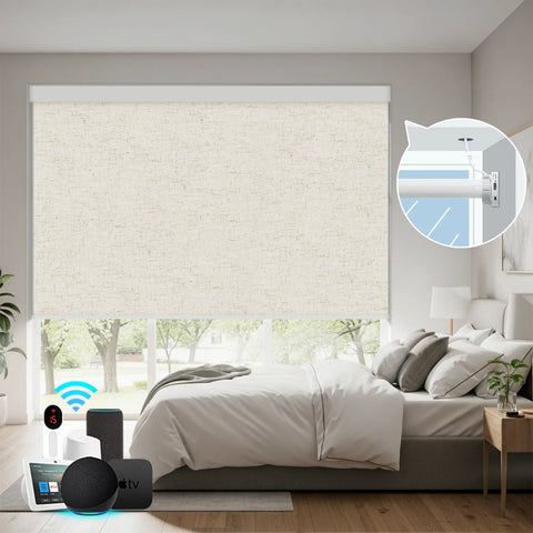 Bringnox Hardwired Motorized Roller Shades 100% Blackout Linen