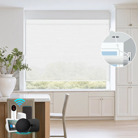 Bringnox Hardwired Motorized Light Filtering Roller Shades 70% Blackout Safari