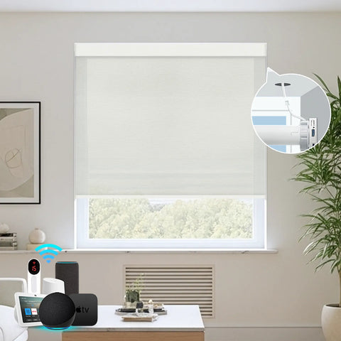 Bringnox Hardwired Motorized Light Filtering Roller Shades 70% Blackout Treebark