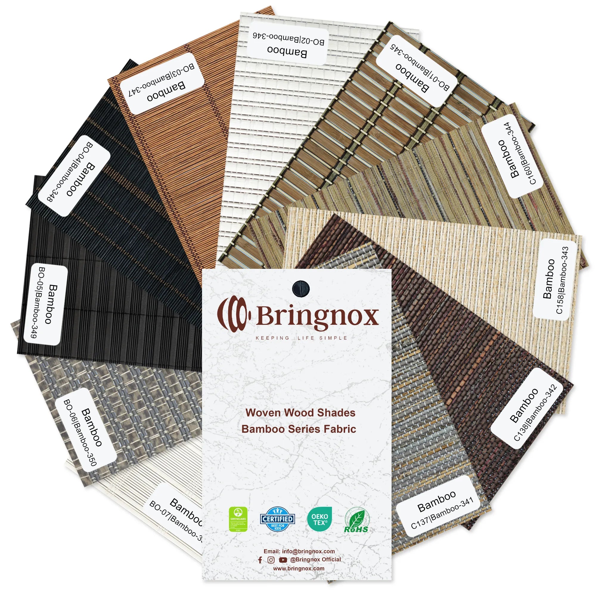 Bringnox Bamboo Woven Wood Shades Samples.