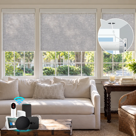 Bringnox Hardwired Motorized Light Filtering Roller Shades 70% Blackout Frost