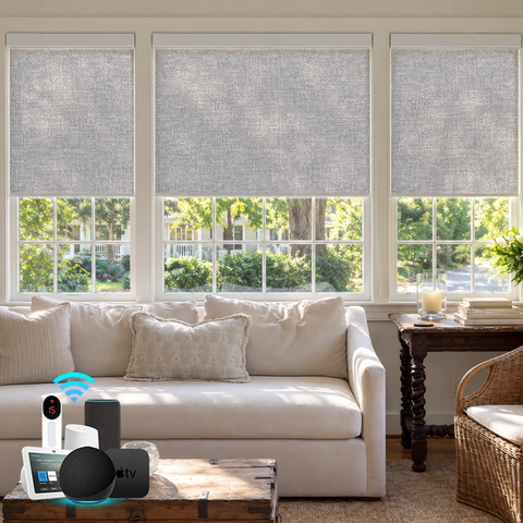 Bringnox Motorized Light Filtering Roller Shades 70% Blackout Frost