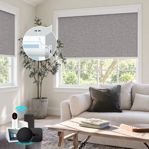 Bringnox Hardwired Motorized Roller Shades 100% Blackout Frost