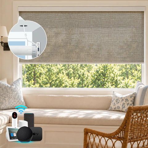 Bringnox Hardwired Motorized Roller Shades 70% Blackout Heather