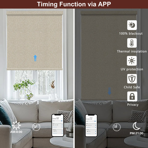 Bringnox No Drill Motorized Roller Shades 100% Blackout Heather