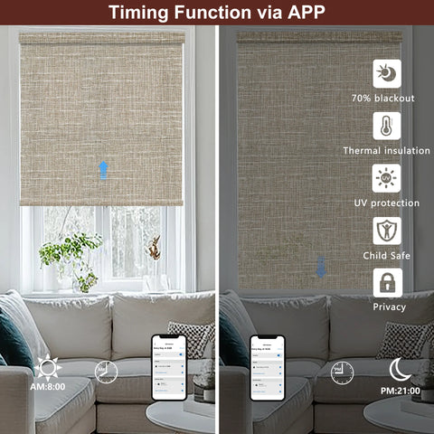 Bringnox No Drill Motorized Roller Shades 70% Blackout Heather