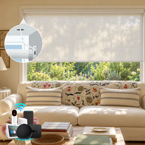Bringnox Hardwired Motorized Light Filtering Roller Shades 70% Blackout Linear