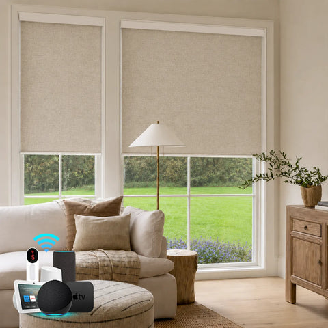 Bringnox Motorized Roller Shades 100% Blackout Linen