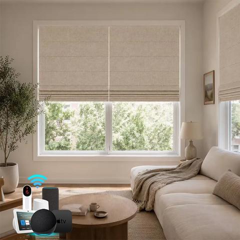 Bringnox Blackout Motorized Roman Shades Linen
