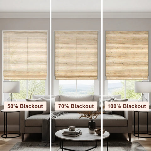 Bringnox Motorized Woven Wood Shades 50%/70%/100% Blackout