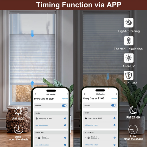 Bringnox Motorized Light Filtering Top Down Bottom Up Cellular Shades