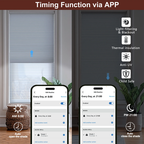 Bringnox Motorized Blackout＆Light Filtering Day Night Cellular Shades