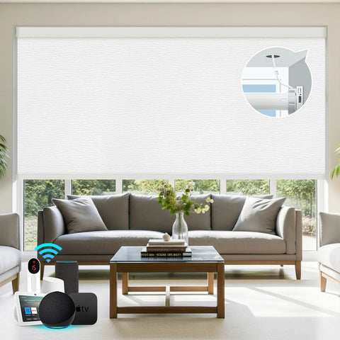 Bringnox Hardwired Motorized Roller Shades 100% Blackout Treebark